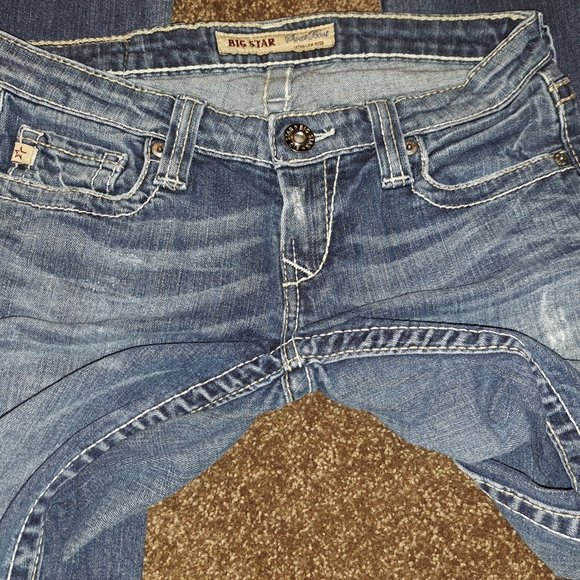 💫Big Star Sweet Boot Ultra-Low Rise Embroidered Distressed Jeans 26R - Picture 2 of 11